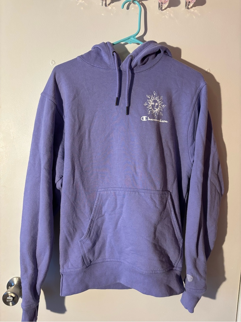 Champion Lavender Pullover Hoodie with Sun Chest Graphic